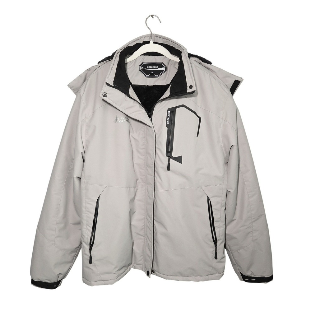 Moerdeng Ski Jacket Mens 2XL Beige Waterproof Fleece Lined Hooded Winter Coat